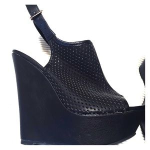 Angelina Brand black wedges with back strap